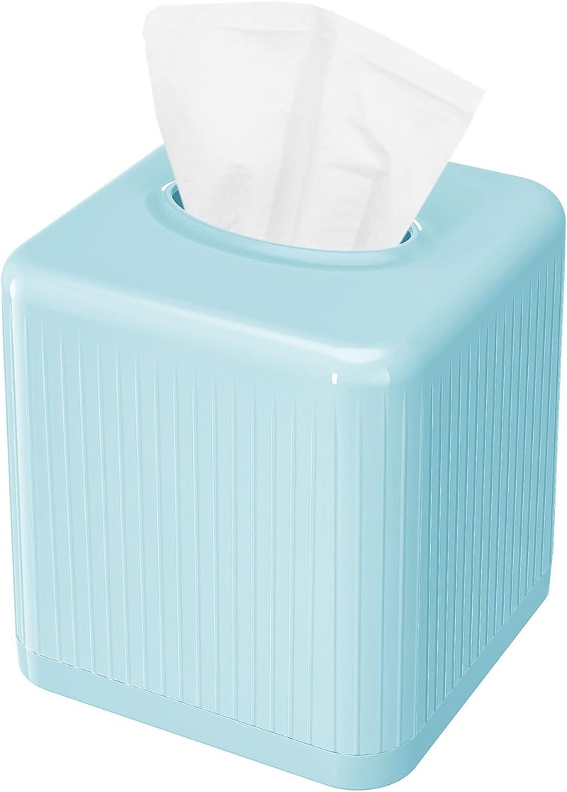 Livelab Tissue Box Cover and Holder - Square Plastic Decorative Tissue Dispenser - Modern Cube Style - For Bathroom, Living Room, Office - Blue - Image 1